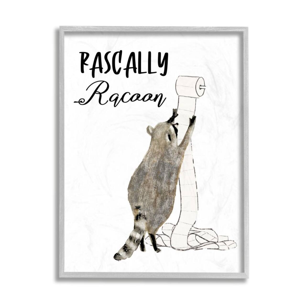 Stupell Industries Rascally Racoon Text with Toilet Paper Roll Framed Wall Art